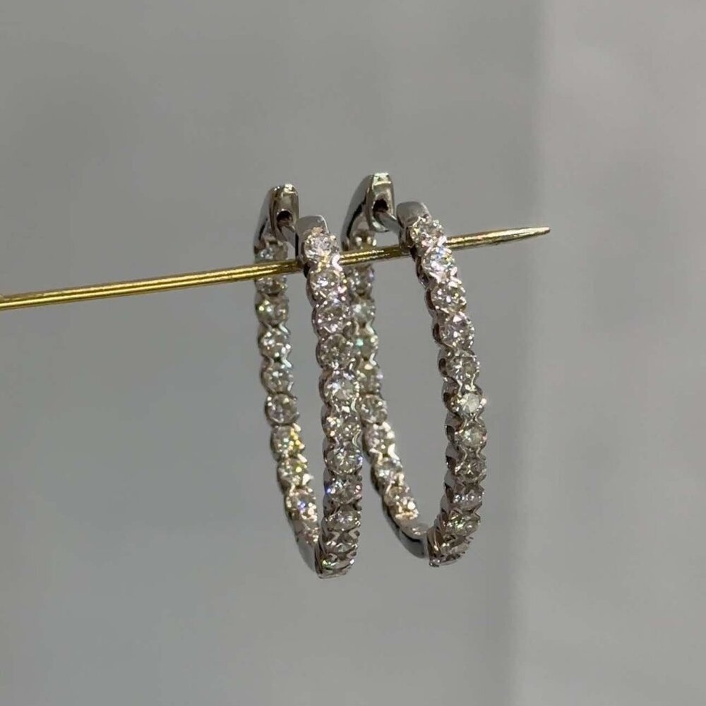 14kt White Gold 1 CTW Diamond Inside Out Oval Hoop Earrings